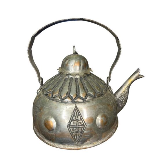 Antique Turkish Ottoman Silver Plated Hammered Tea Kettle - Picture 1 of 9